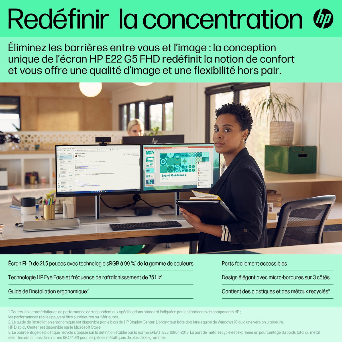 HP Écran E22 G5 FHD 21.5p FHD 1920x1080 HDMI USB hub DisplayPort