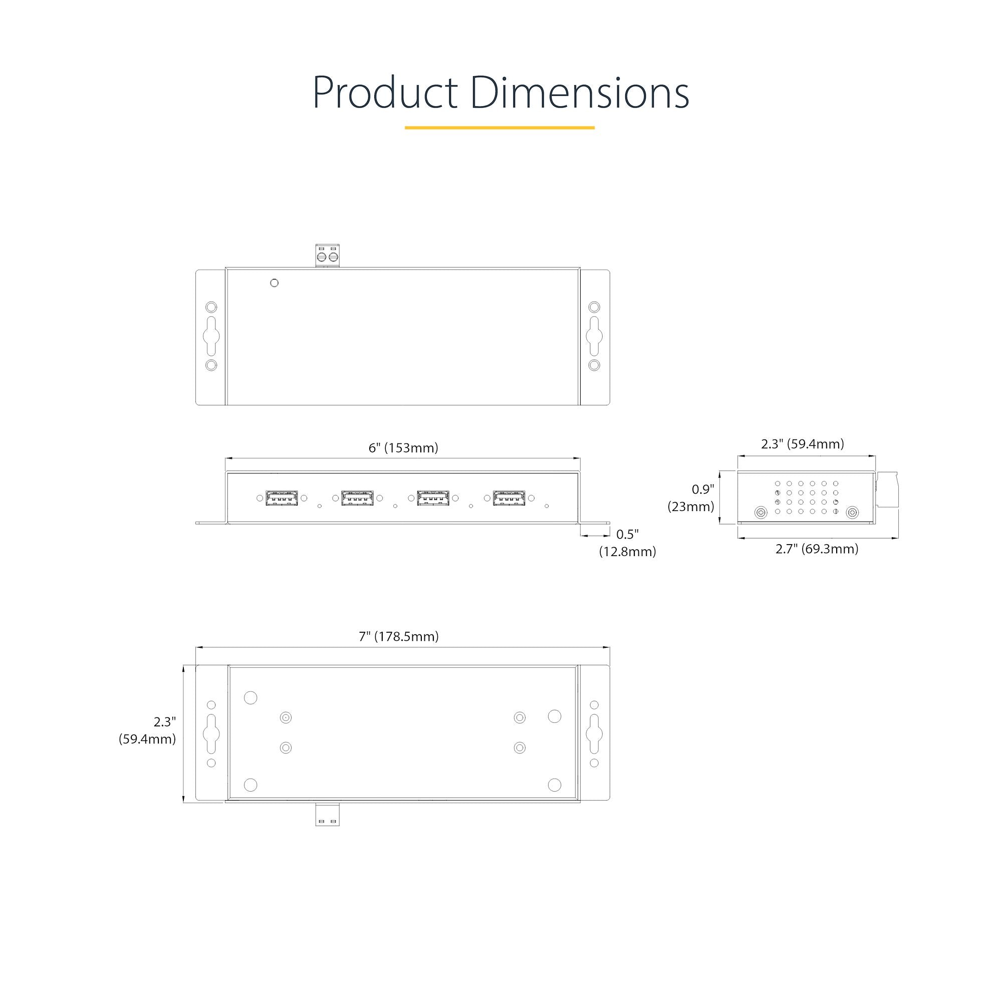 4-Port Industrial USB 3.0 Hub Metal