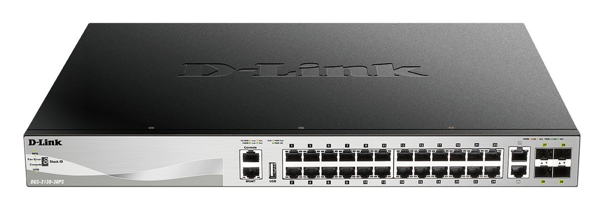 D-LINK L3 Light Switch 24 Gigabit PoE/PoE+ ports & 2 10GBASE-T Ports & 4 10GbE SFP+ ports 370 W PoE Budget 740W with DPS-700