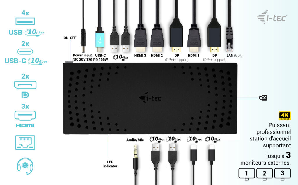 I-TEC USB 3.0 USB-C Thunderbolt 3x 4K Docking Station Gen 2 + Power Delivery 100W