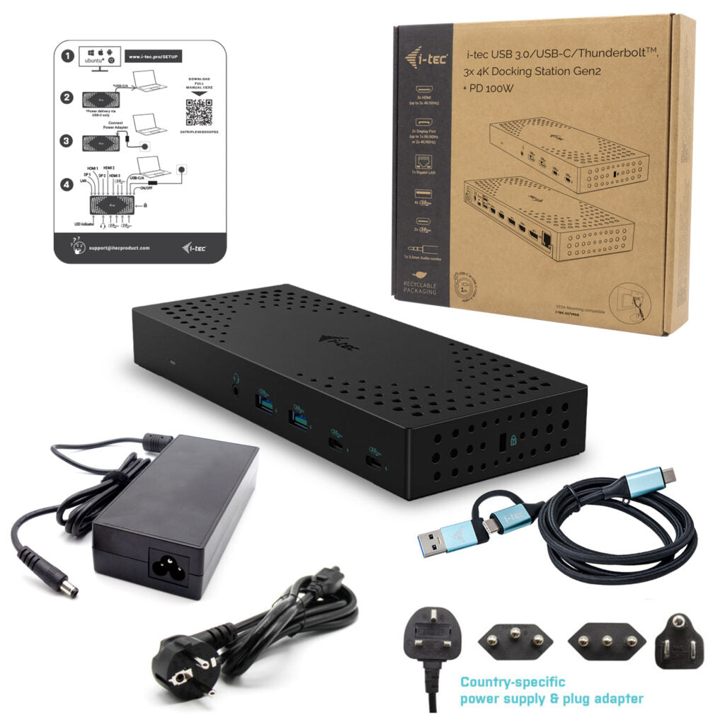 I-TEC USB 3.0 USB-C Thunderbolt 3x 4K Docking Station Gen 2 + Power Delivery 100W