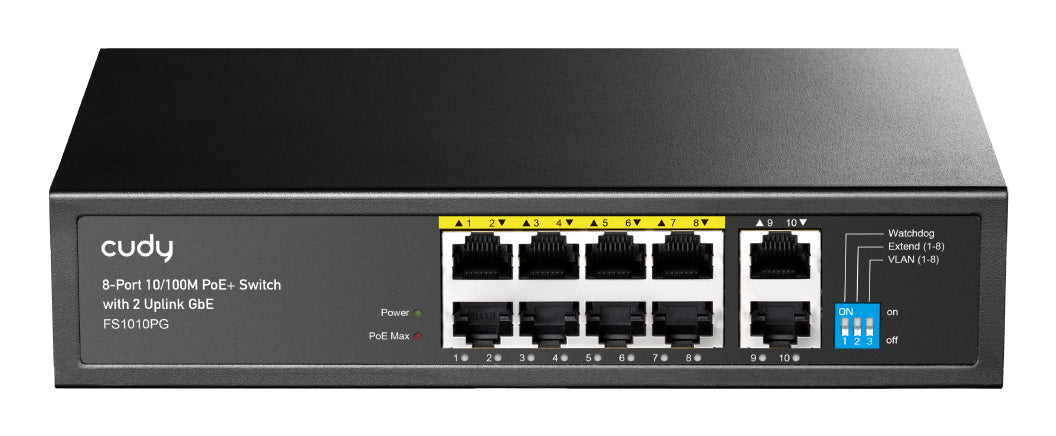 Cudy FS1010PG commutateur réseau Non-géré Fast Ethernet (10/100) Connexion Ethernet, supportant l'alimentation via ce port (PoE) Noir