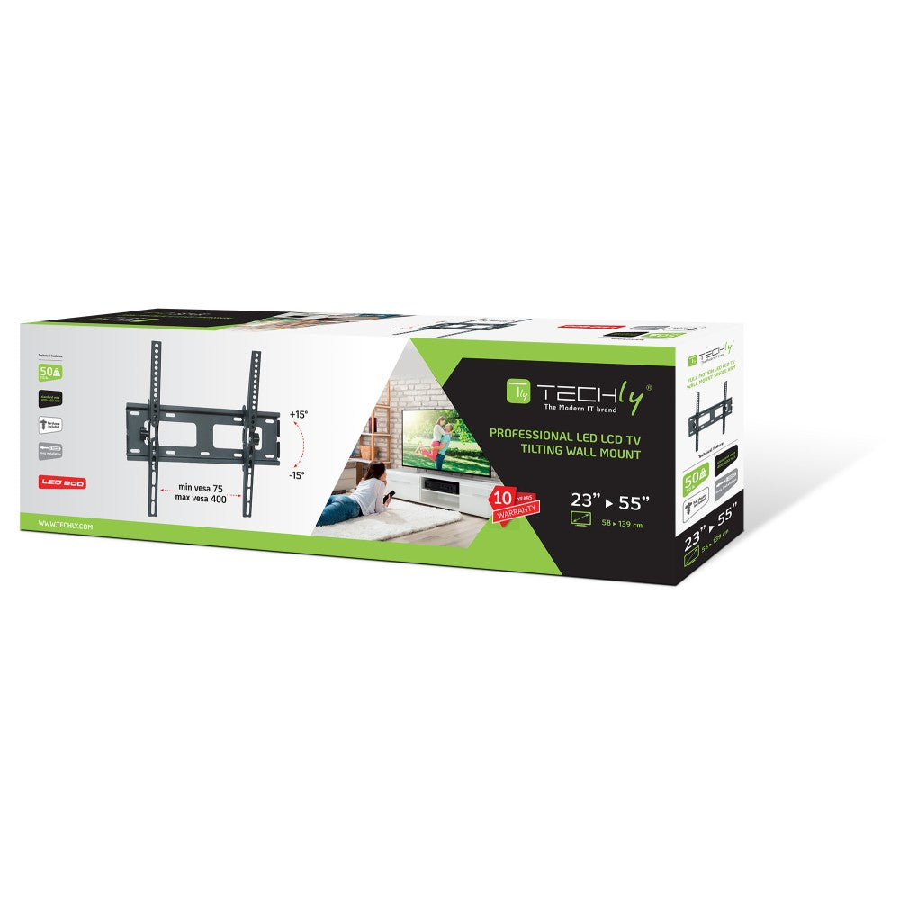 Techly ICA-PLB 131M Support mural pour TV 23-55” LED/LCD 50kg inclinable slim 50mm