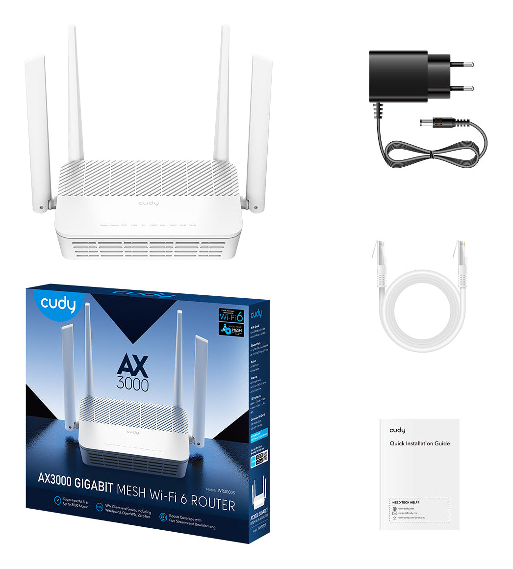 Cudy AX3000 routeur sans fil Gigabit Ethernet Bi-bande (2,4 GHz / 5 GHz) Blanc