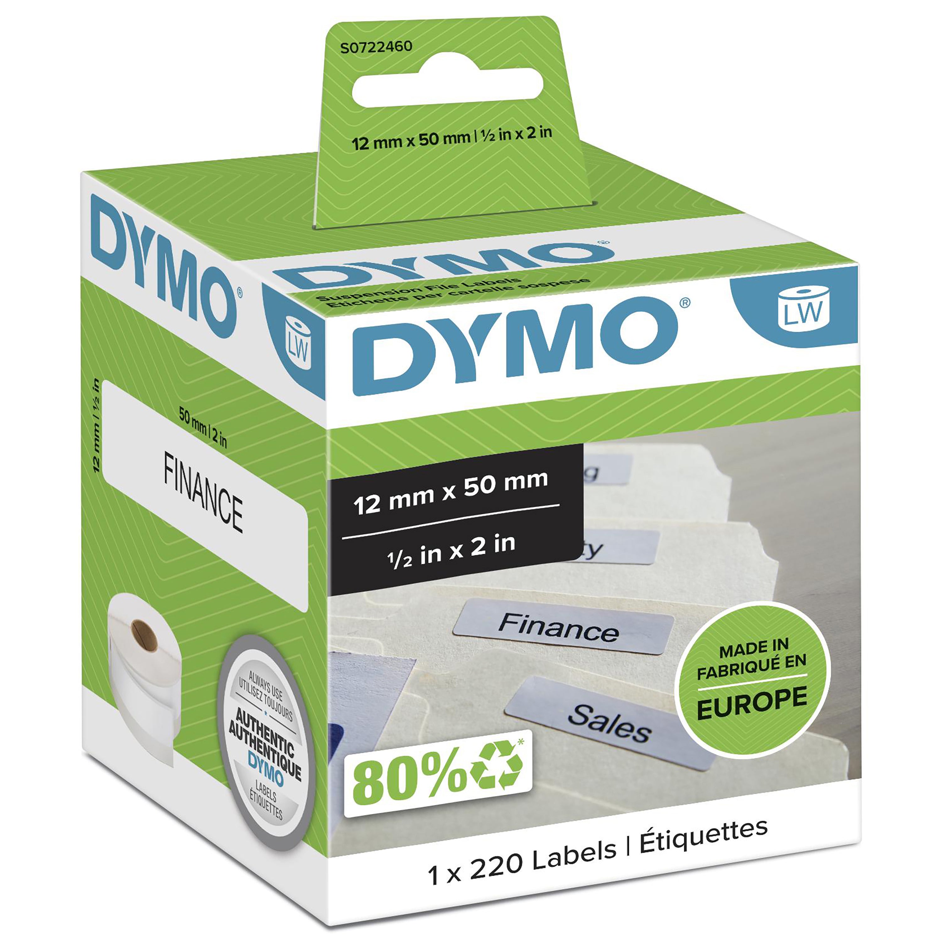 Rouleau dymo 220 etiquettes dossier 50x12MM pour labelwriter