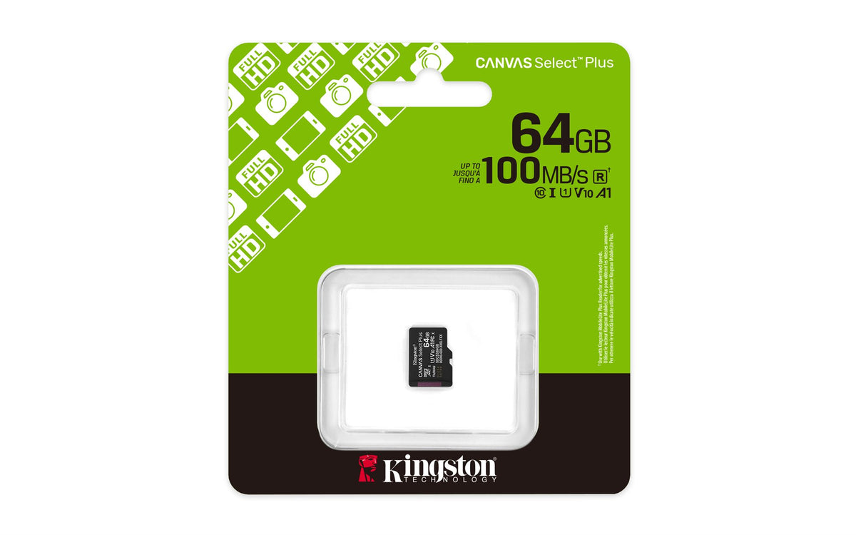 KINGSTON Canvas Select Plus Carte mémoire microSDXC 64Go Gen3 100R A1 Adaptateur SD Non Inclus
