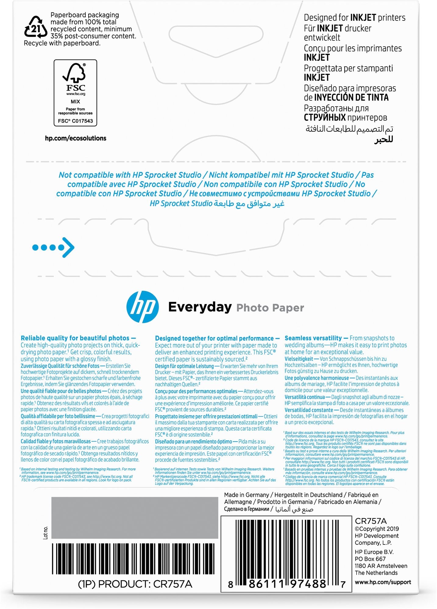 HP original Everyday Glossy photo paper white 200g/m2 100x150mm 100 sheets 1-pack