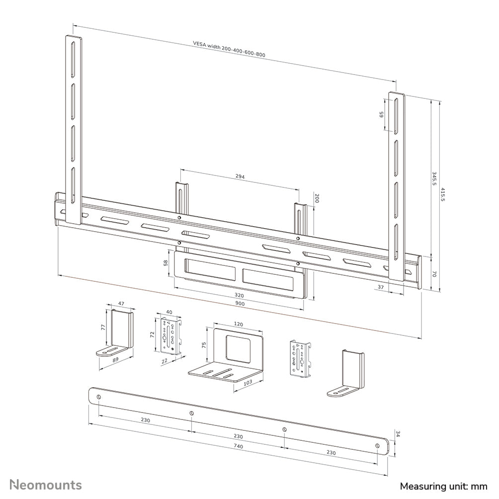 NEOMOUNTS AV2-500WH Kit vidéobar 43-110p - VESA - max 10 kg - universel