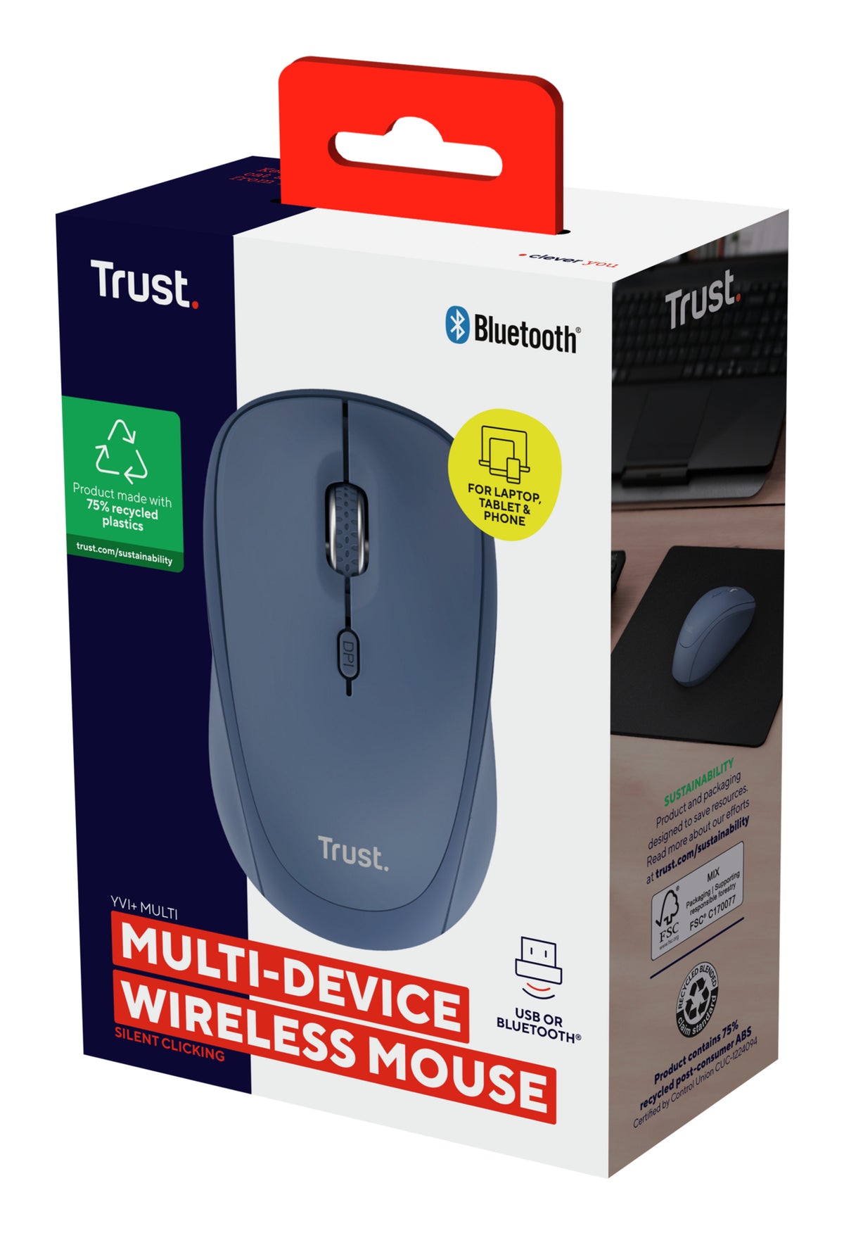 TRUST Souris sans fil compacte YVI+ Multi-connexion Bluetooth + 24 Ghz - Noire