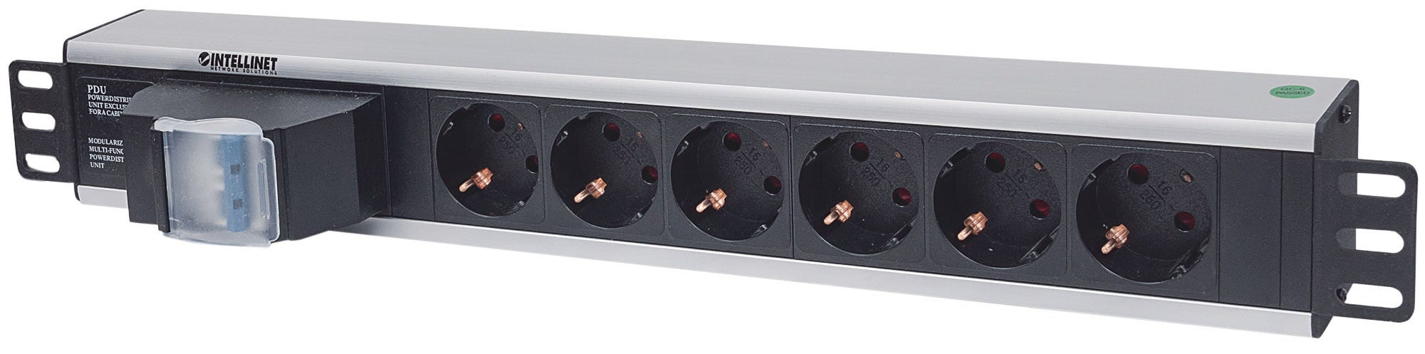 Intellinet 711432 unité de distribution d'énergie 6 sortie(s) CA 1.5U Noir, Gris
