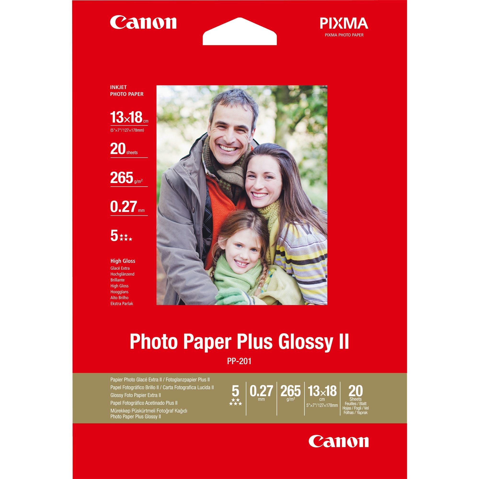 CANON PP-201 plus photo  papier 260g/m2 5x7 inch 20 feuilles pack de 1