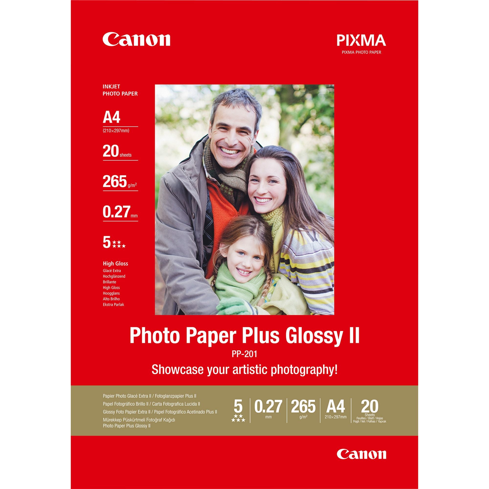 CANON PP-201 plus photo  papier inkjet 260g/m2 A4 20 feuilles pack de 1