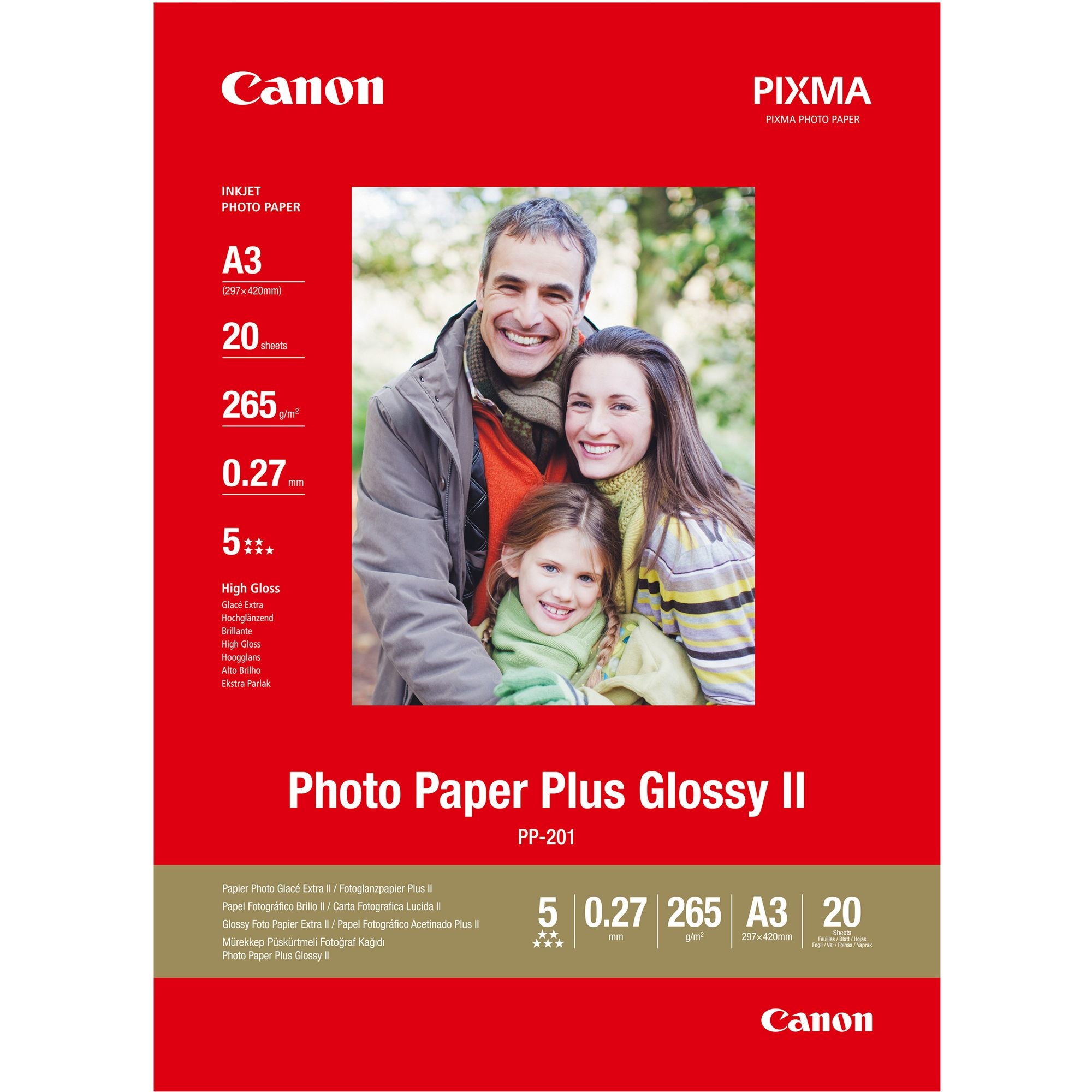 CANON PP-201 plus photo  papier 260g/m2 A3 20 feuilles pack de 1