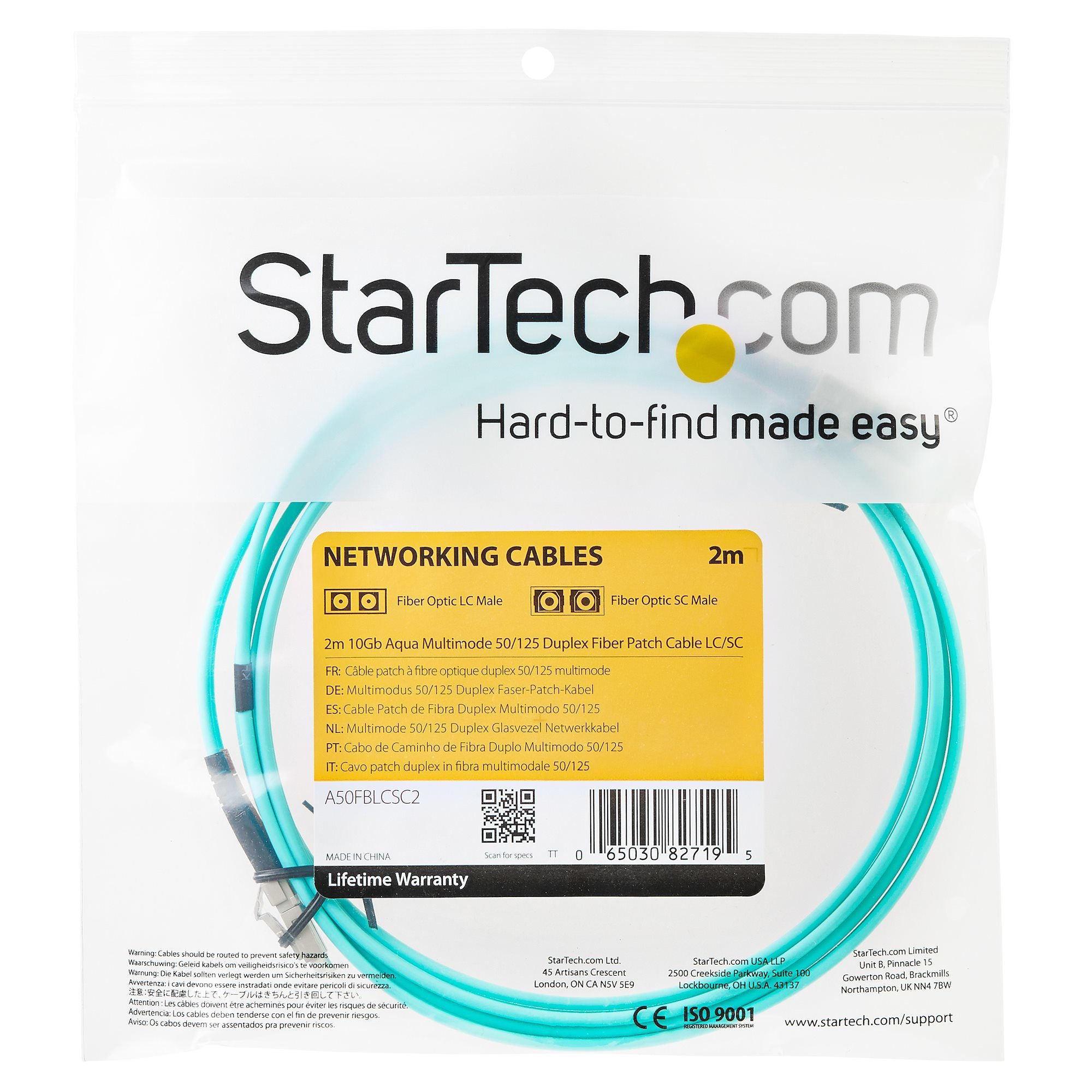2m 10 Gb Aqua Fiber Patch Cable LC/LC