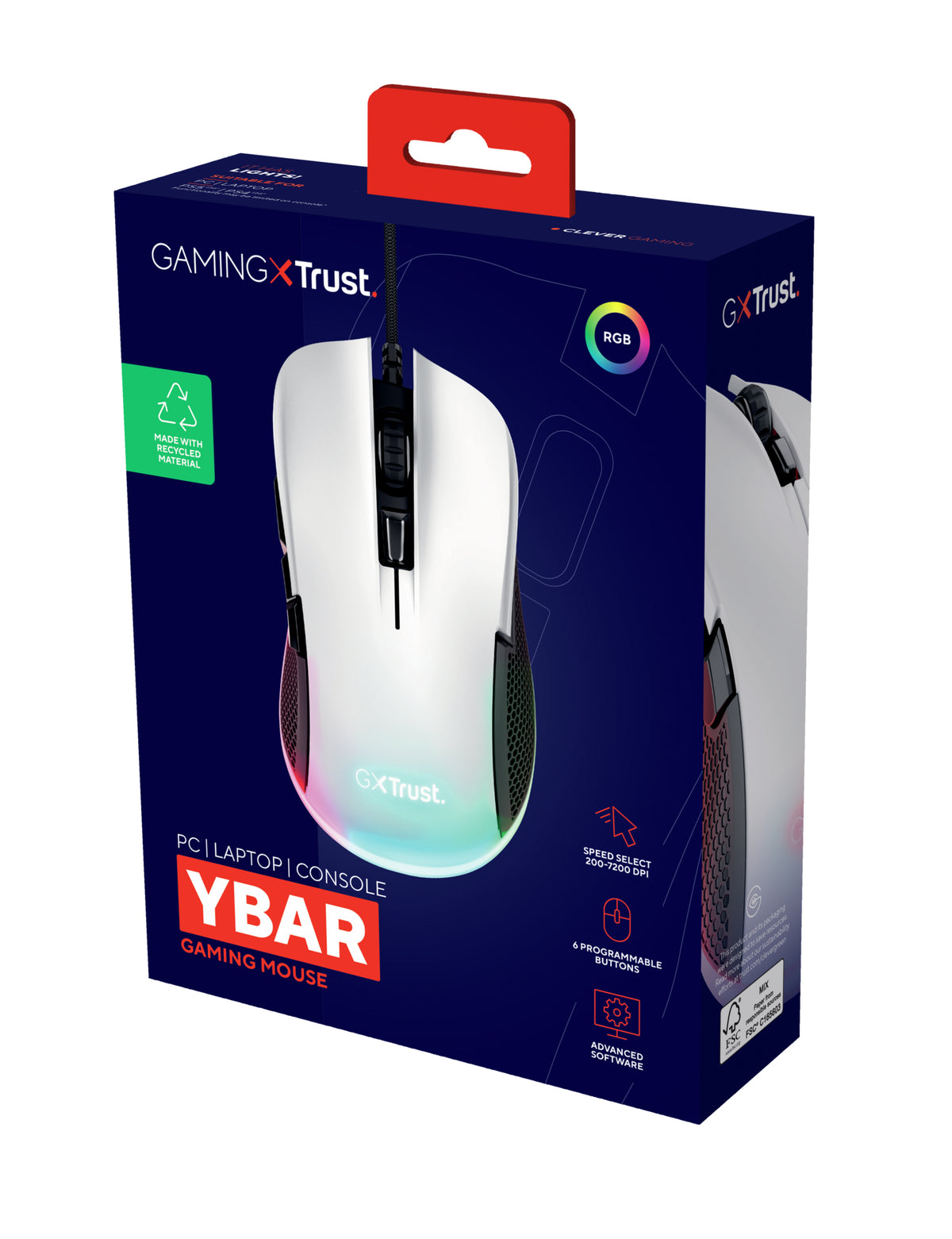 TRUST Souris gaming filaire YBAR blanche