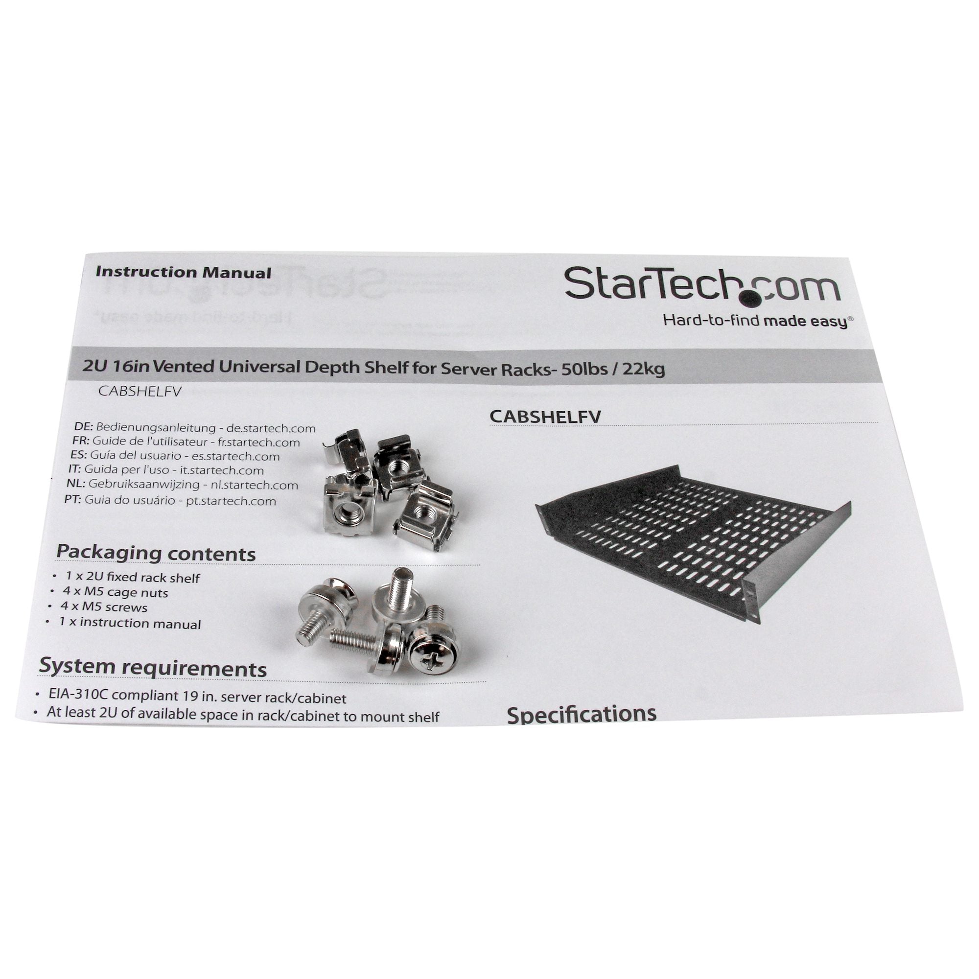 2U 16in Universal Rack Mount Shelf
