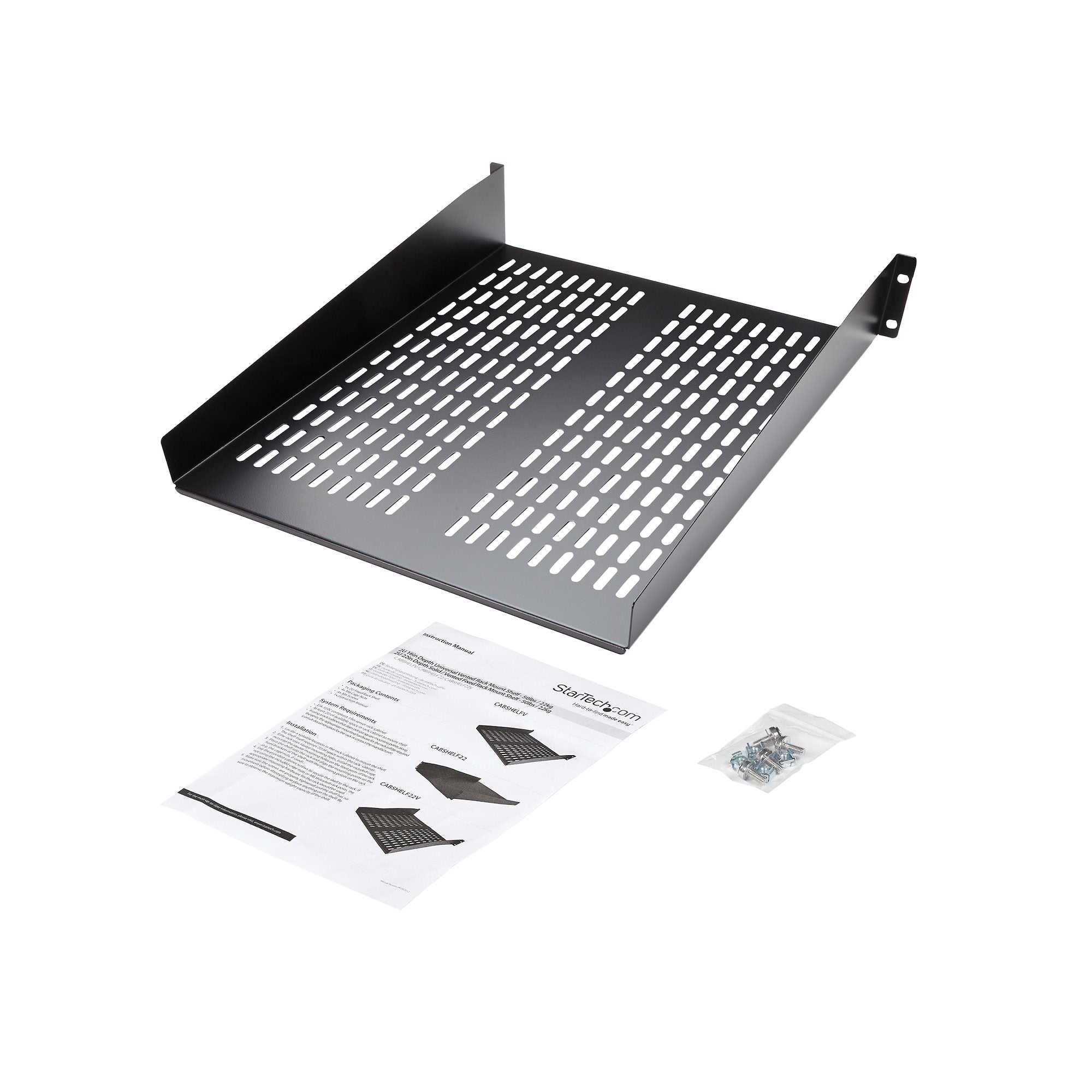 2U 22" Vented Fixed Rack Mount Shelf