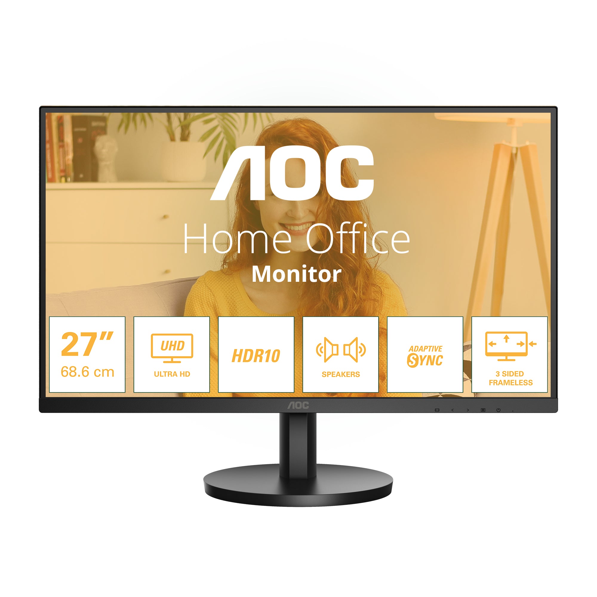 AOC U27B3A 27p UHD 3840x2160 60Hz HDR10 HDMI 2.0 DisplayPort 1.4 black