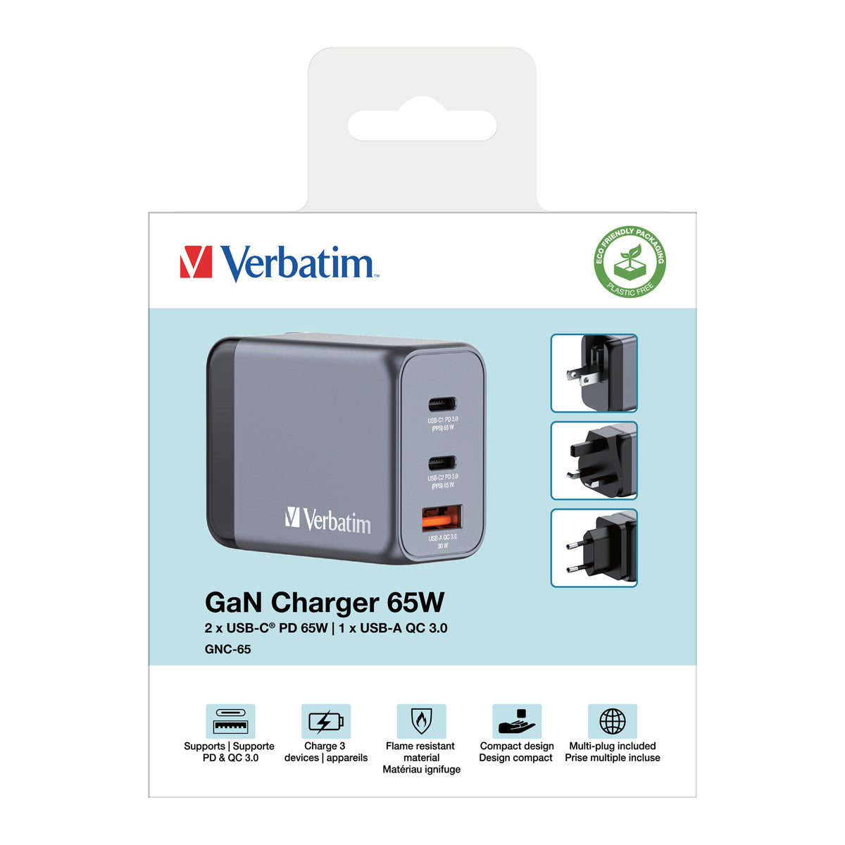 GNC-65 GaN Charger 3 Port 65W USB A/C E