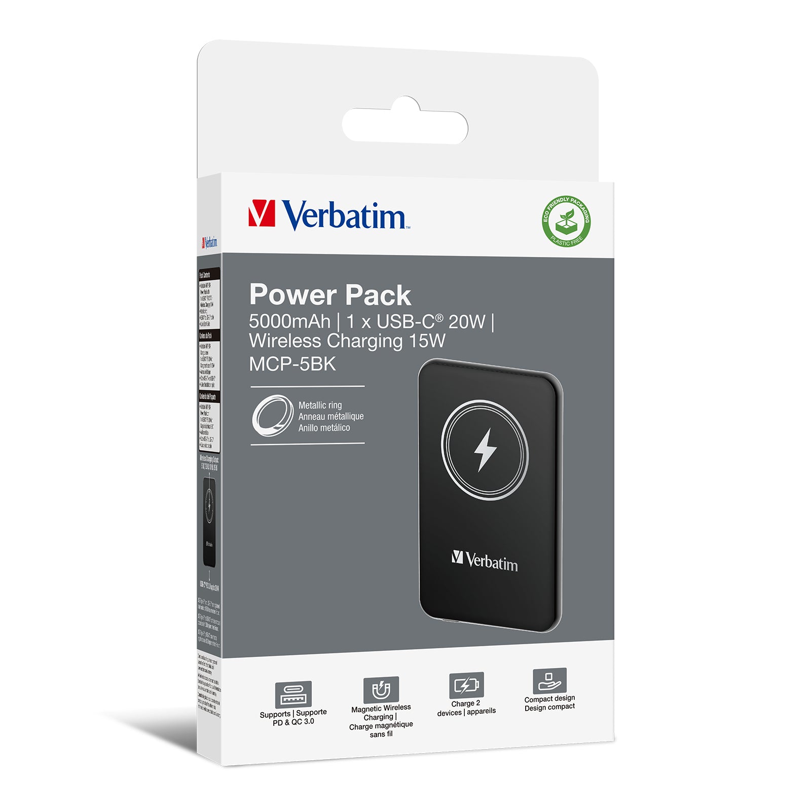 VERBATIM CHARGE N GO MAGNETIC WIRELESS POWER BANK 5000 BLACK WCF (P)