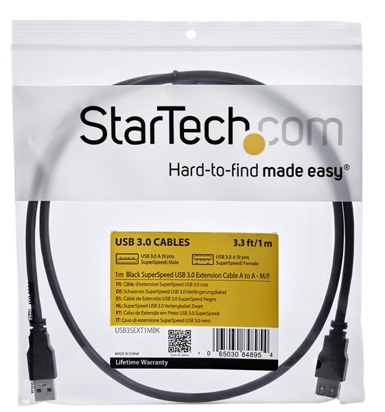 1m Black USB 3.0 Extension Cable M/F
