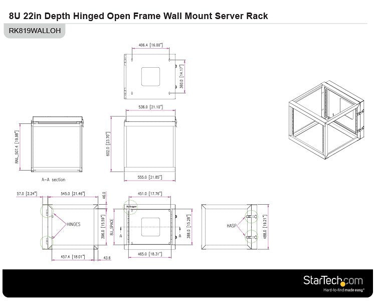 8U 22" Open Frame Wallmount Server Rack