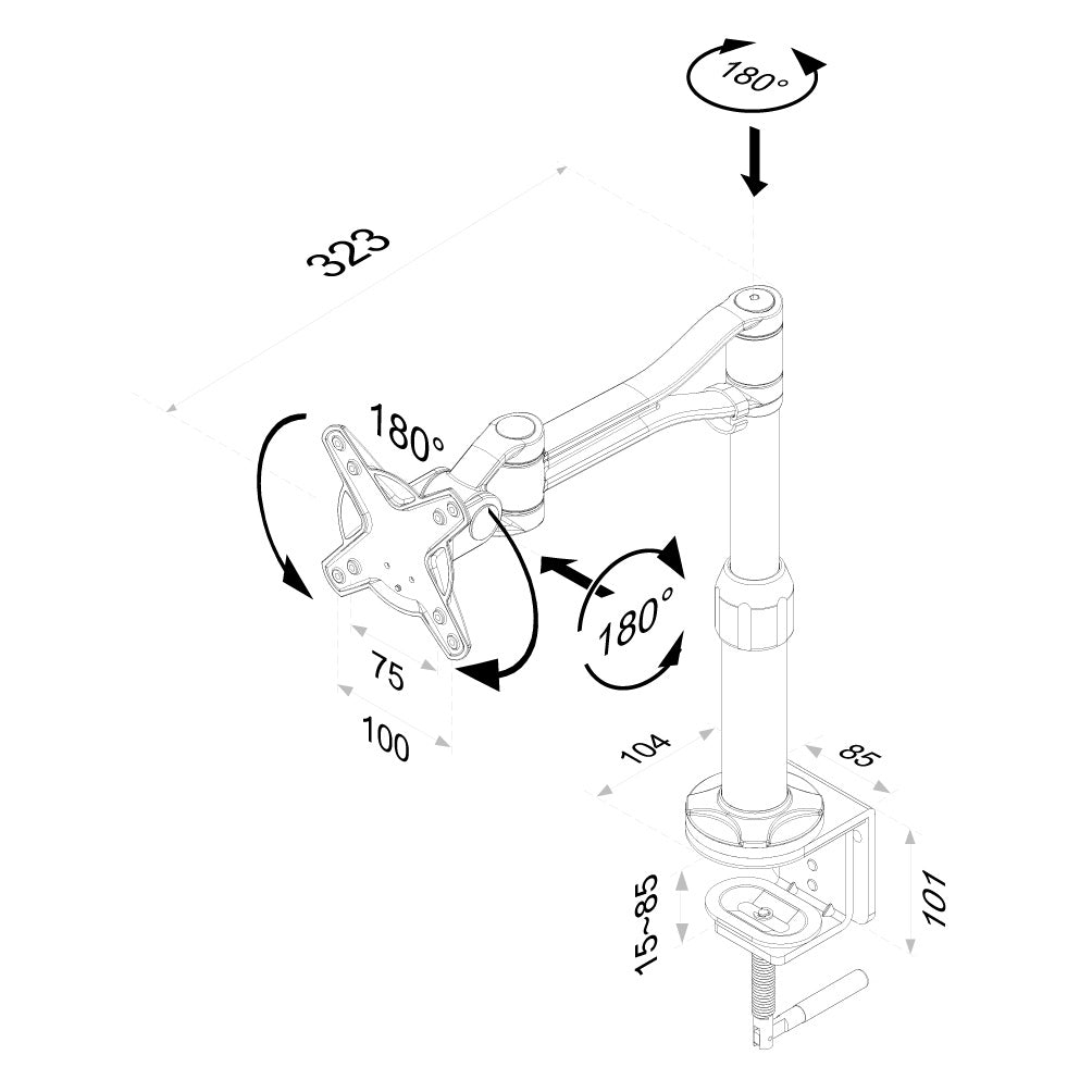 Desk Mount 10-30" Clamp Gas Spring SILVR