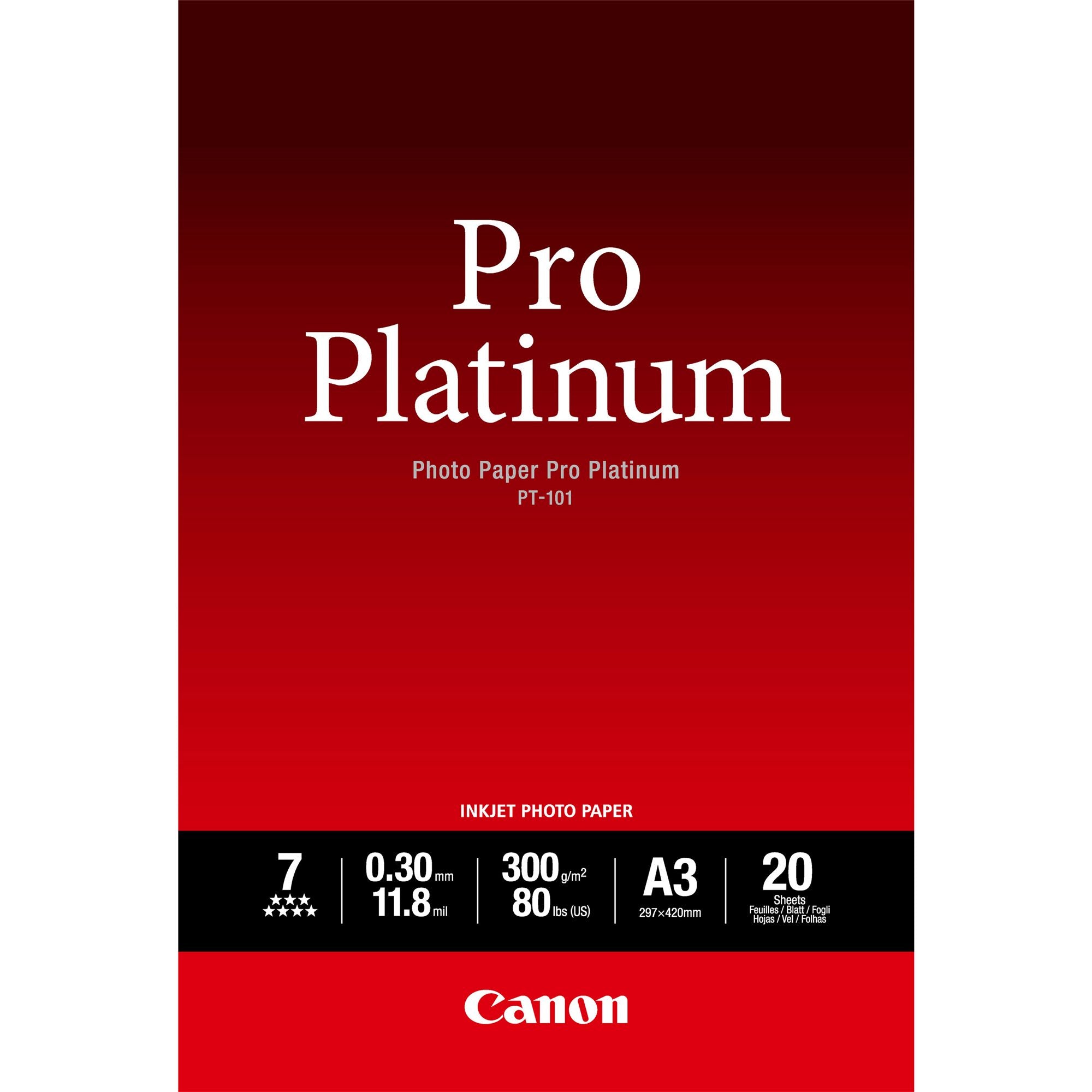 CANON PT-101 pro platinum photo  papier 300g/m2 A3 20 feuilles pack de 1