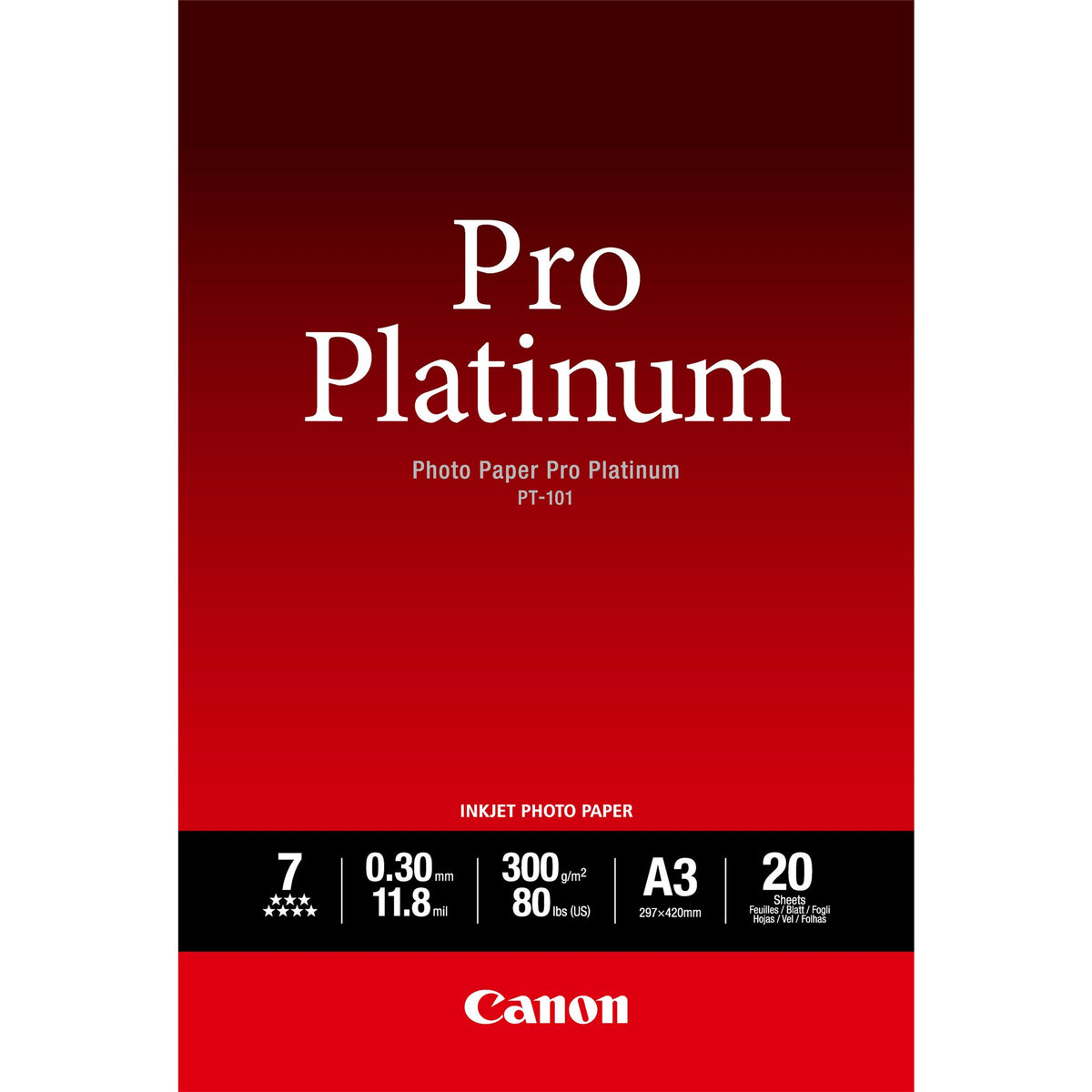 CANON PT-101 pro platinum photo  papier 300g/m2 A3 20 feuilles pack de 1