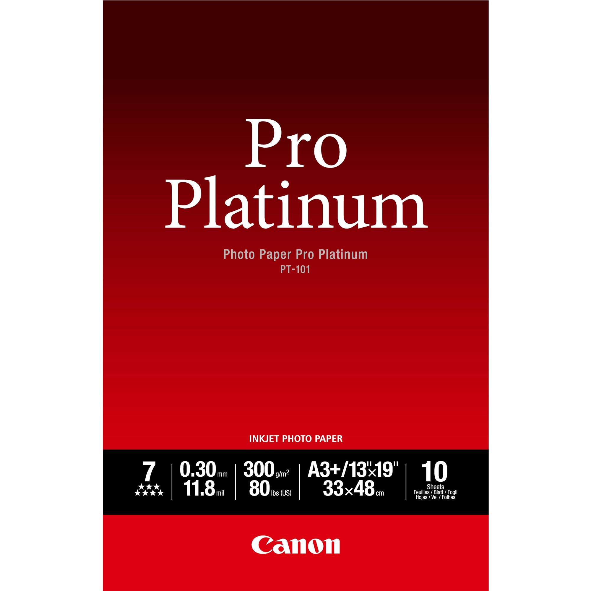 CANON PT-101 pro platinum photo  papier 300g/m2 A3+ 10 feuilles pack de 1