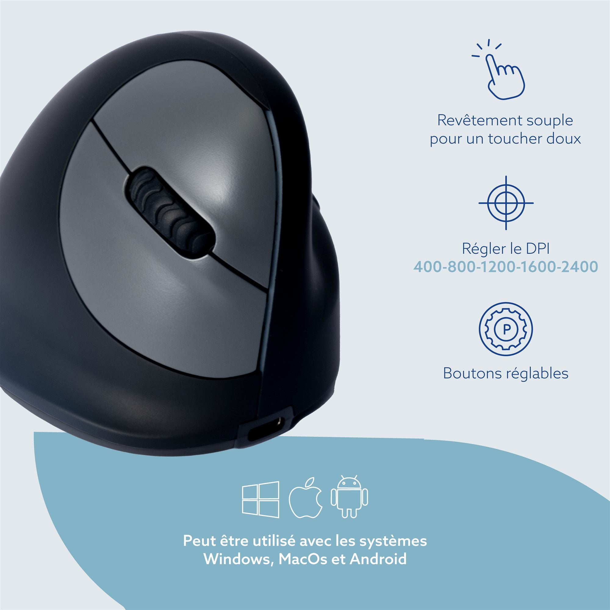 R-GO TOOLS Souris HE Break, droiter, Bluetooth, L noire