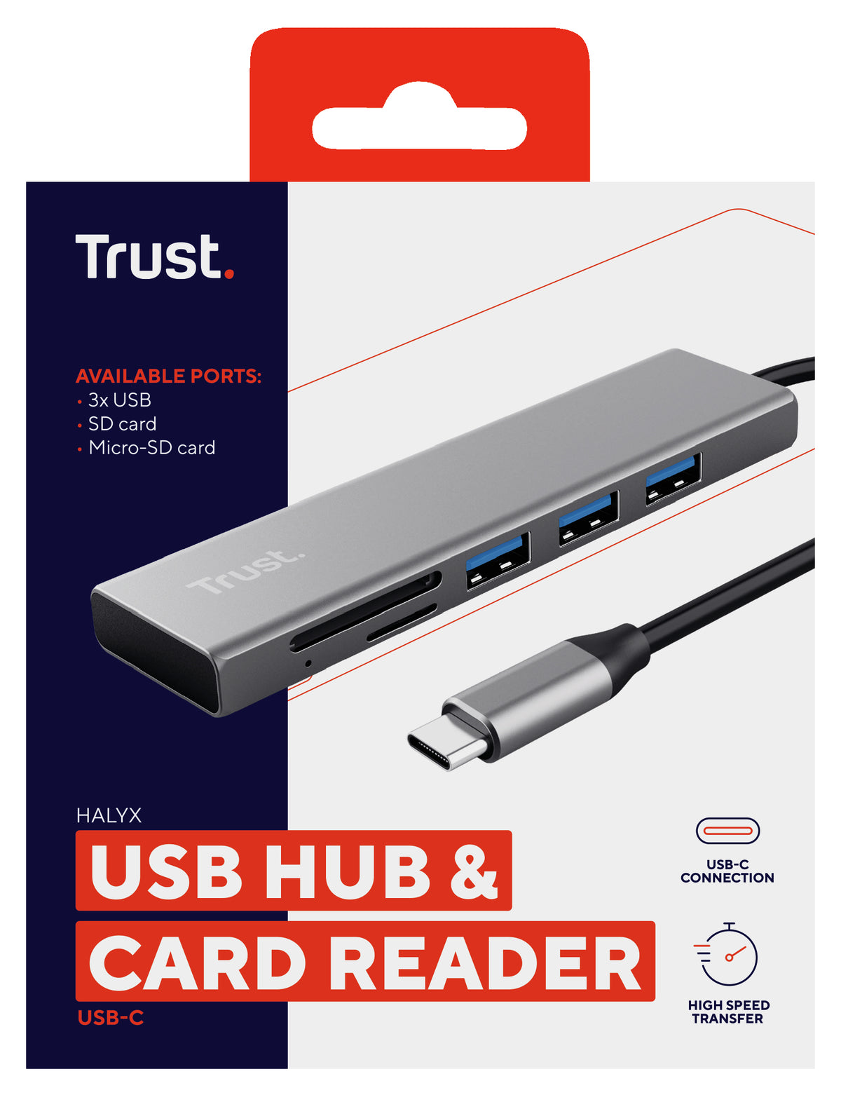 TRUST Hub USB-C HALYX 5 ports 3 USB 1 SD et 1 micro-SD