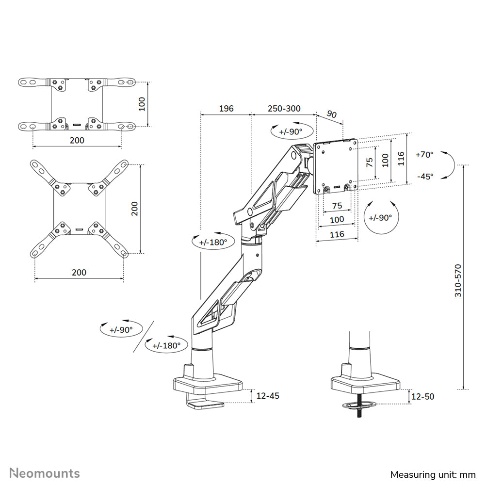 NEOMOUNTS ACE DS70-256BL1-Support à fixer gaming pour écran simple - 24-57" - 2-30 kg -ressort à gaz - arrêt à 180°- inclinaison