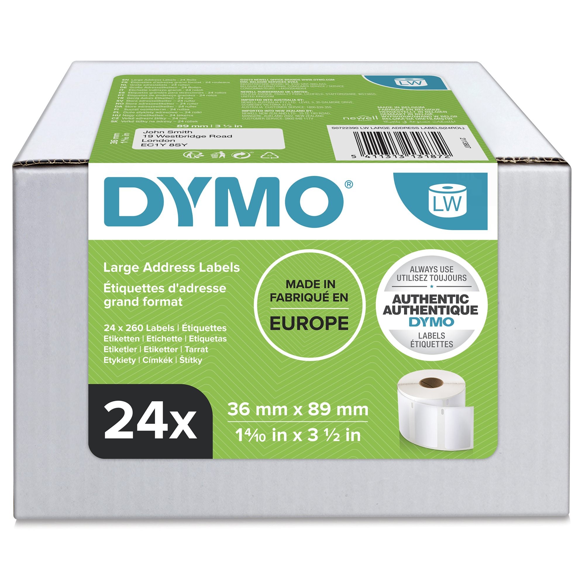 DYMO LabelWriter 36 mm x 89 mm, 6240 étiquettes