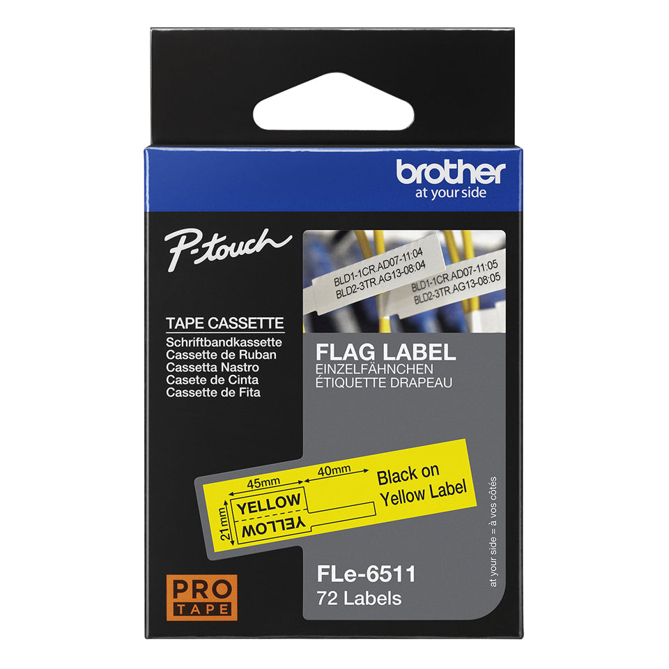 BROTHER FLe-6511 Black on White Flag Tape for Brother P-touch D800W P900W P950NW