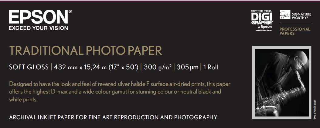 EPSON S045054 Traditional photo  papier inkjet 330g/m2 432mm x 15m 1 rouleau pack de 1