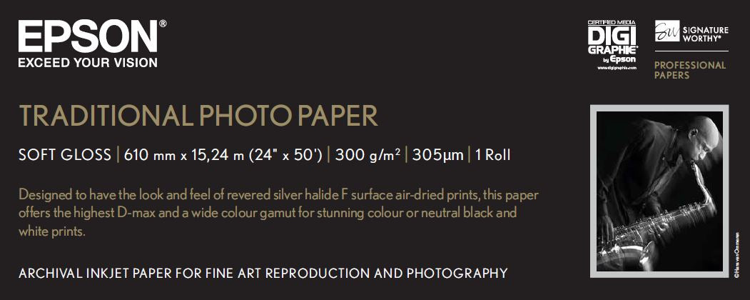 EPSON S045055 Traditional photo  papier inkjet 330g/m2 610mm x 15m 1 rouleau pack de 1