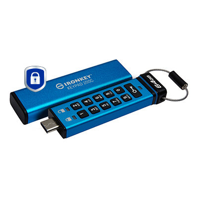 KINGSTON 64Go USB-C IronKey Keypad 200C FIPS 140-3 Lvl 3 Pending AES-256