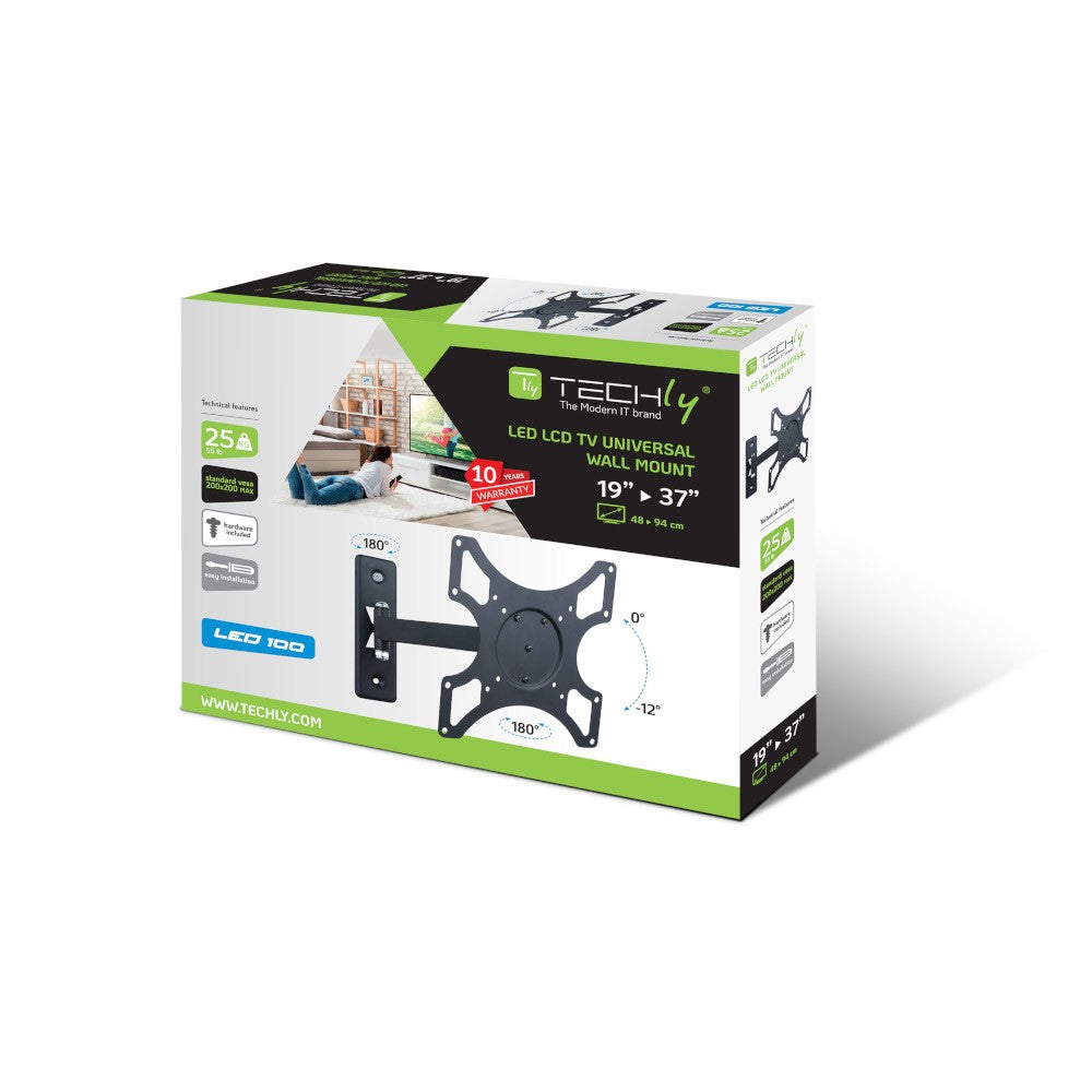 "Techly ICA-LCD 2901 Support mural pour TV 19-37"" LED/LCD 25kg pivotant inclinable"