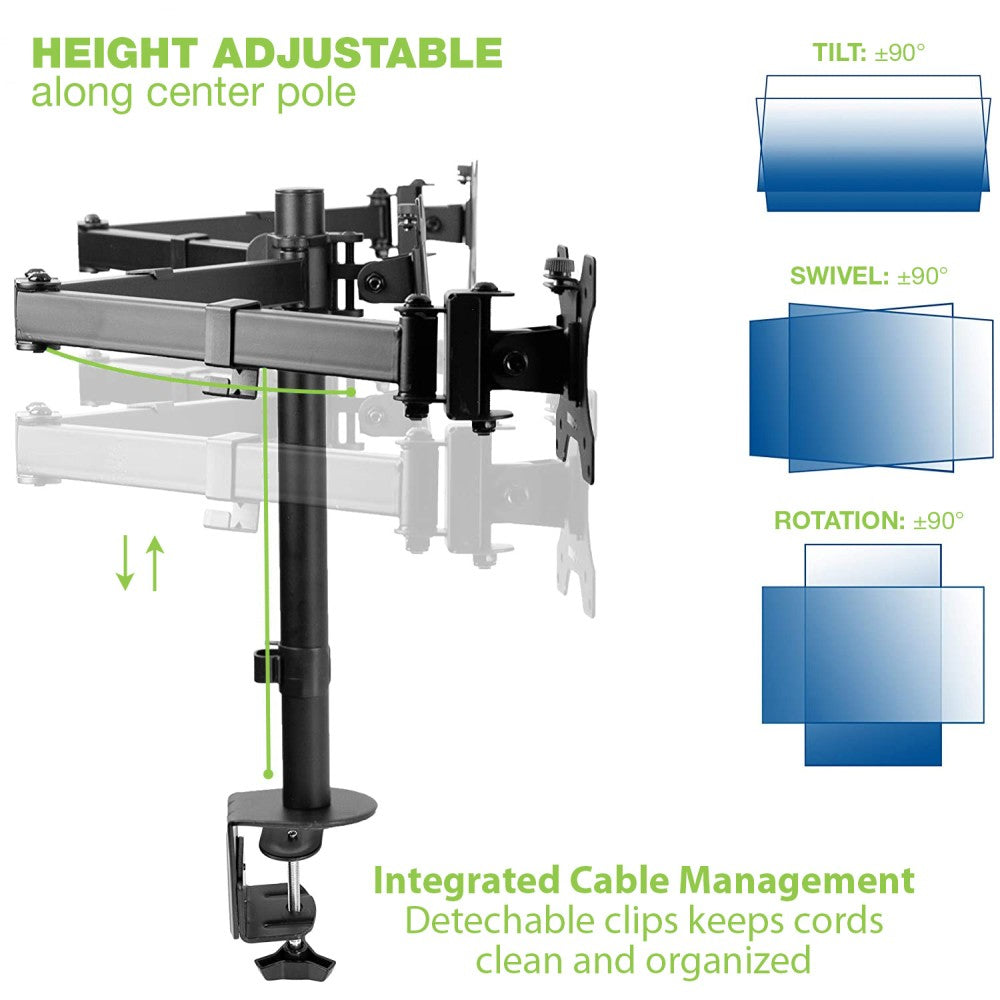 Techly ICA-LCD 482-T Support de 3 Moniteurs 13-24” LCD 10kg Bureau Rotatif