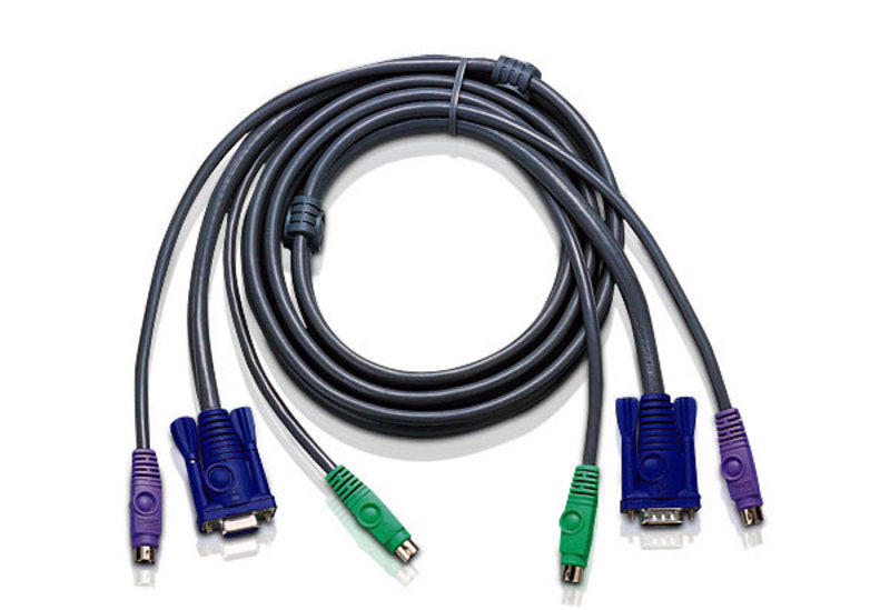 ATEN 10ft PS/2 - 3 m - PS/2 - PS/2 - VGA - Noir - 2 x 6 pin mini-DIN M - 1 x HDB-15 M