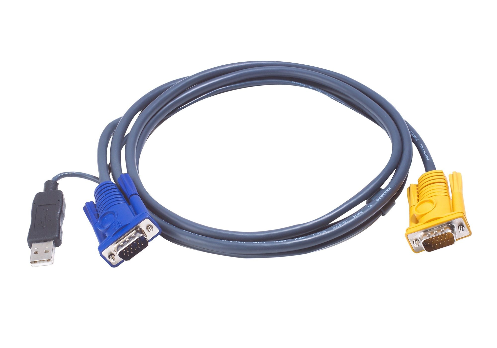 ATEN Câble KVM USB 1,8m avec SPHD 3 en 1 et convertisseur PS/2 vers USB intégré - 1,8 m - VGA - Noir - HDB-15 + USB A - SPHD-15 - Mâle