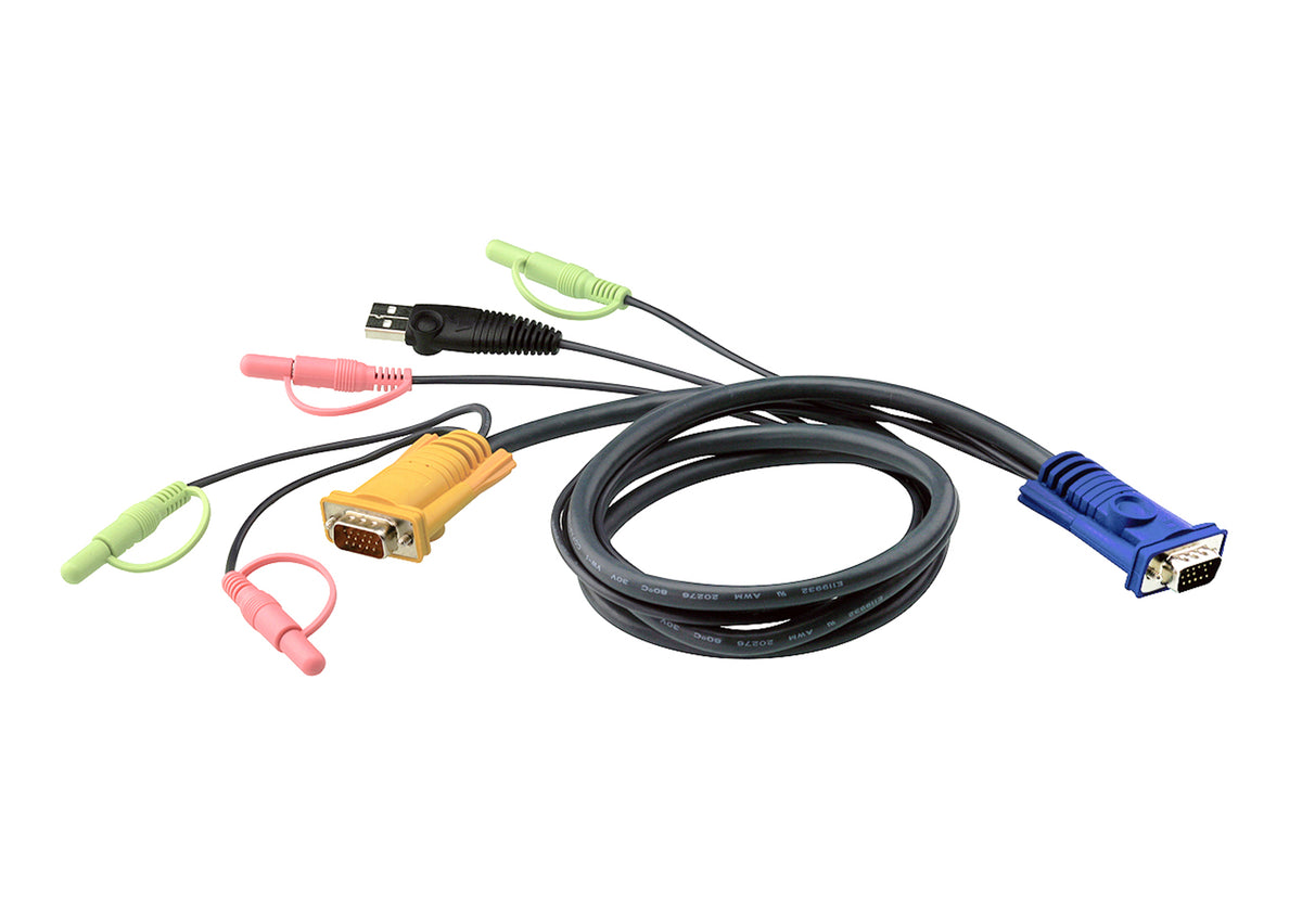 ATEN Câble KVM USB 1,8m avec SPHD 3 en 1 et audio - 1,8 m - VGA - Noir - HDB-15 - USB A - 2 x 3.5mm - SPHD-15 - 2 x 3.5mm - Mâle