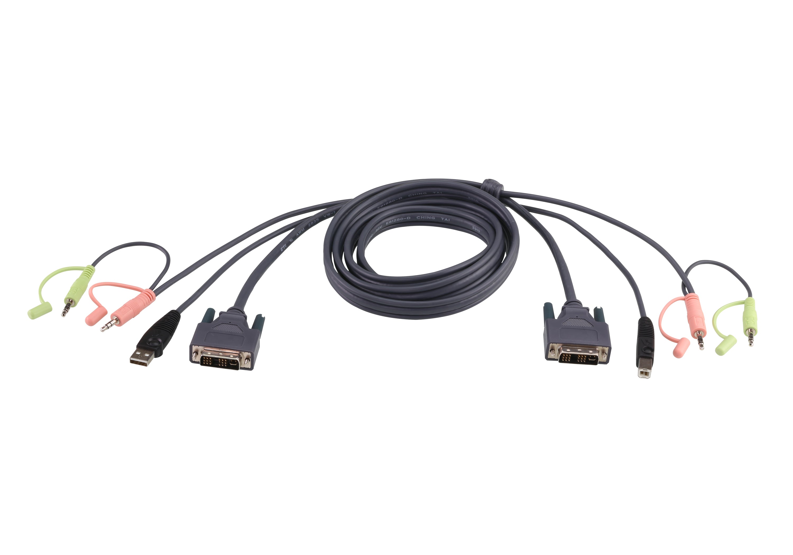 ATEN Câble KVM DVI-I USB Single Link 1,8m - 1,8 m - DVI-I - Noir - DVI-I/USB A/2 x 3.5mm - DVI-I/USB B/2 x 3.5mm - Mâle