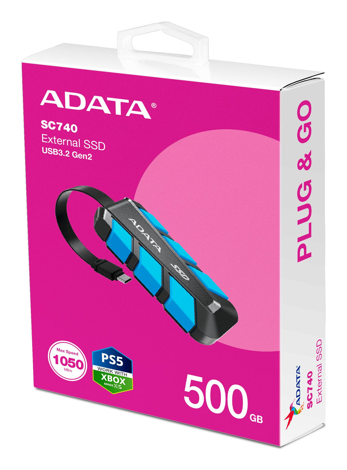 ADATA SC740 500 Go USB Type-C 3.2 Gen 2 (3.1 Gen 2) Noir, Bleu