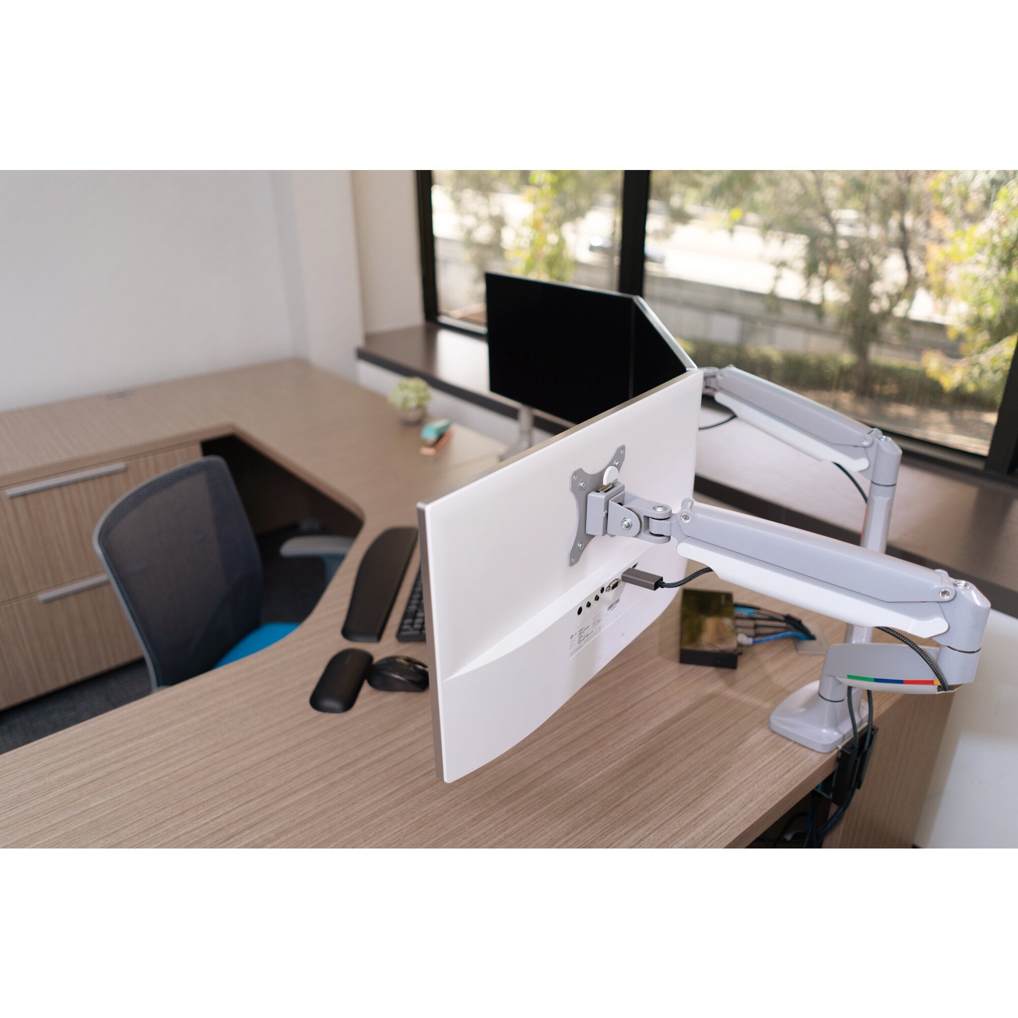One-touch Height Adjust dual monitor arm