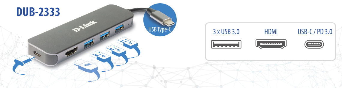 D-Link DUB-2333 station d'accueil Avec fil USB Type-C Gris