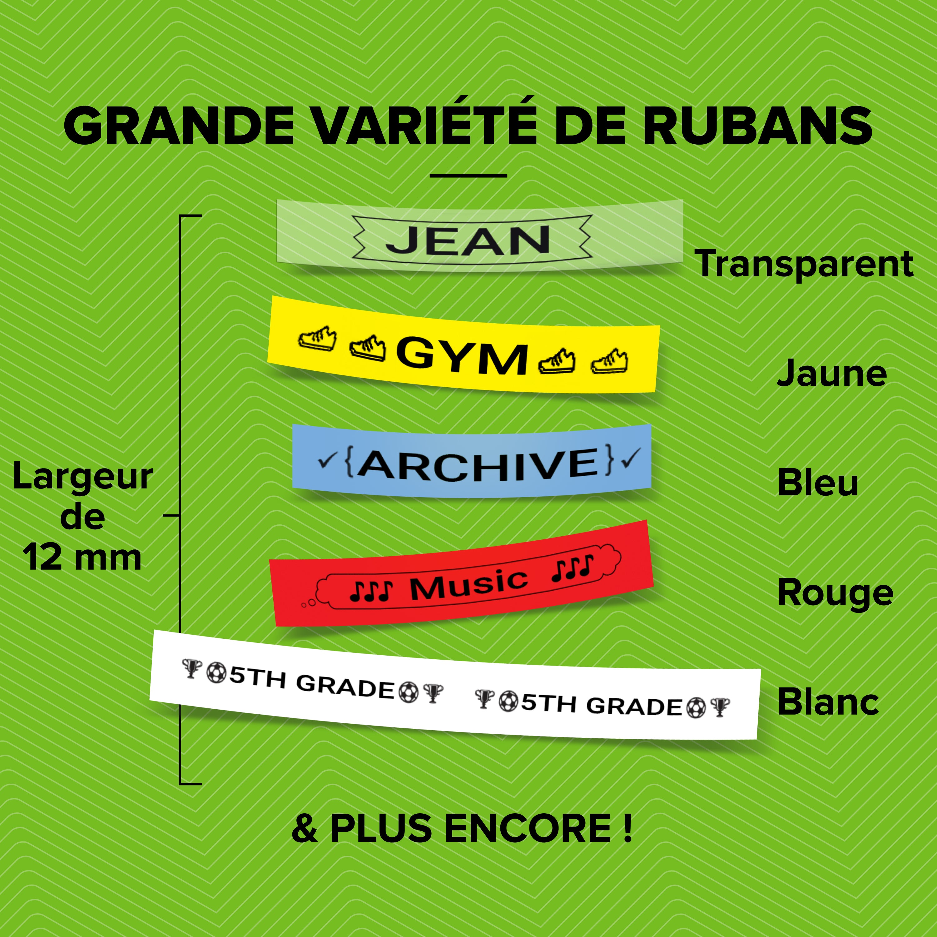 Ruban plastique dymo noir/vert 12MM pour letratag