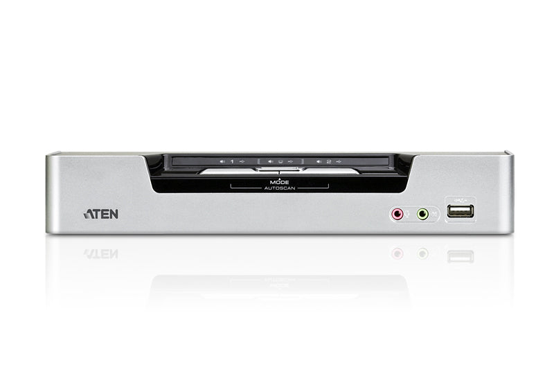 Commutateur KVMP™ deux affichages/audio DVI Dual Link USB 2 ports - 2560 x 1600 pixels - Ethernet/LAN - Grille de montage - 10,6 W - 1U - Noir - Argent