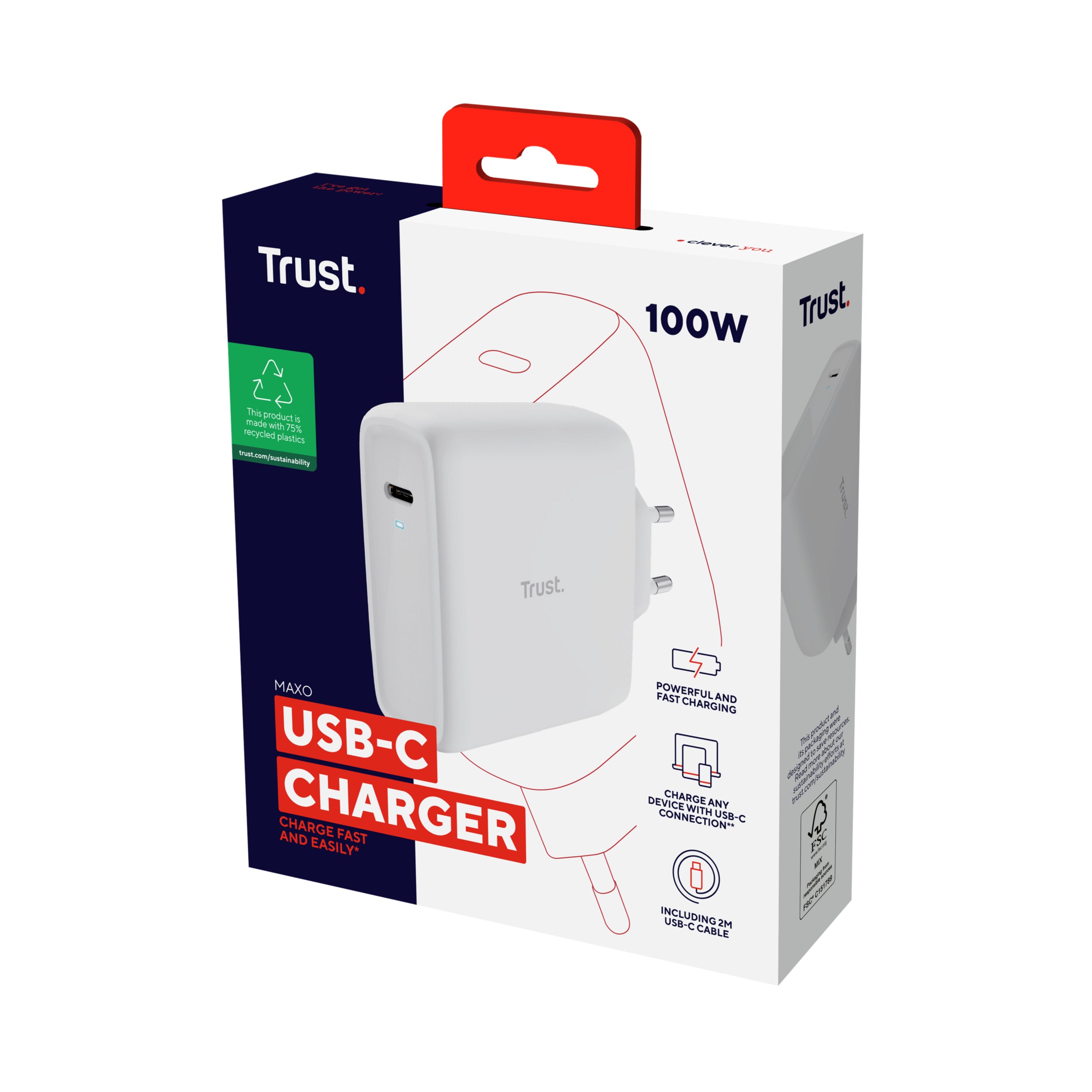 TRUST USB-C charger 100W WHT Maxo